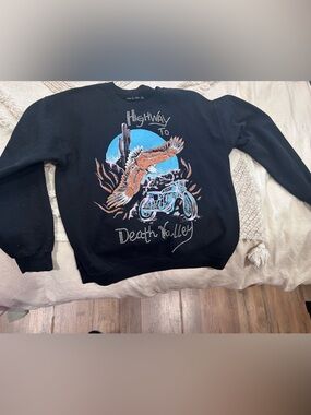 Iamkoko.la Black Graphic 'Highway to Death Valley' Eagle Motorcycle Sweatshirt
